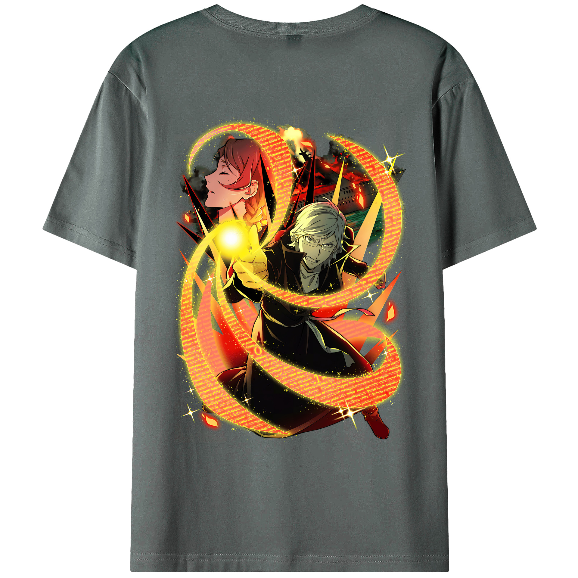 （画像用） 文豪ストレイドッグス Bungo Stray Dogs 綿100％ メンズ半袖Tシャツ（バックプリント） 通気性